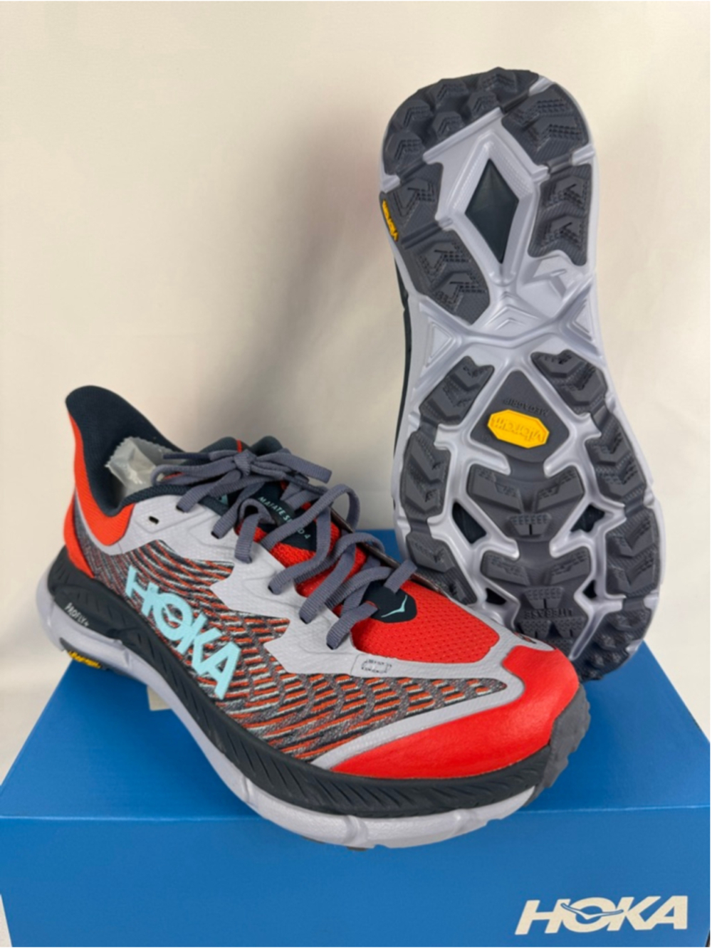 Women's Hoka Mafate Speed 4 Red Gray Athletic Shoes Size 9